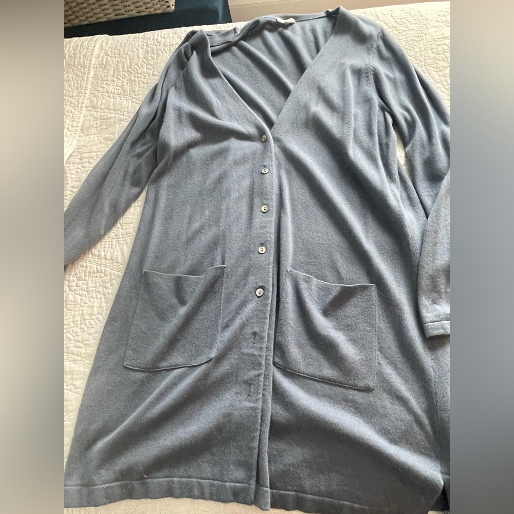 J. Jill Dusty Blue Long Button-Up Cardigan